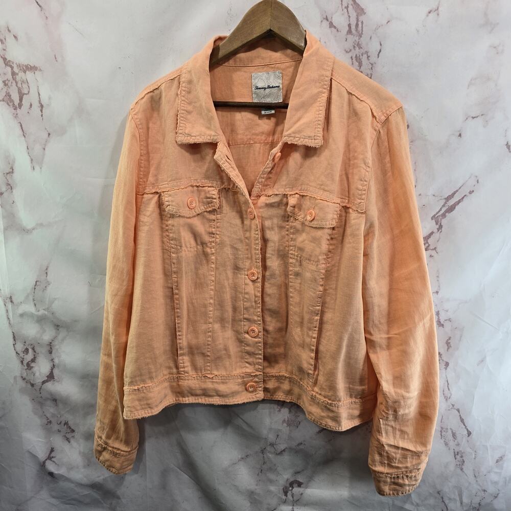 Tommy Bahama Jacket Womens XL Orange Pastel Linen Shacket Shirt Two Palms Raw